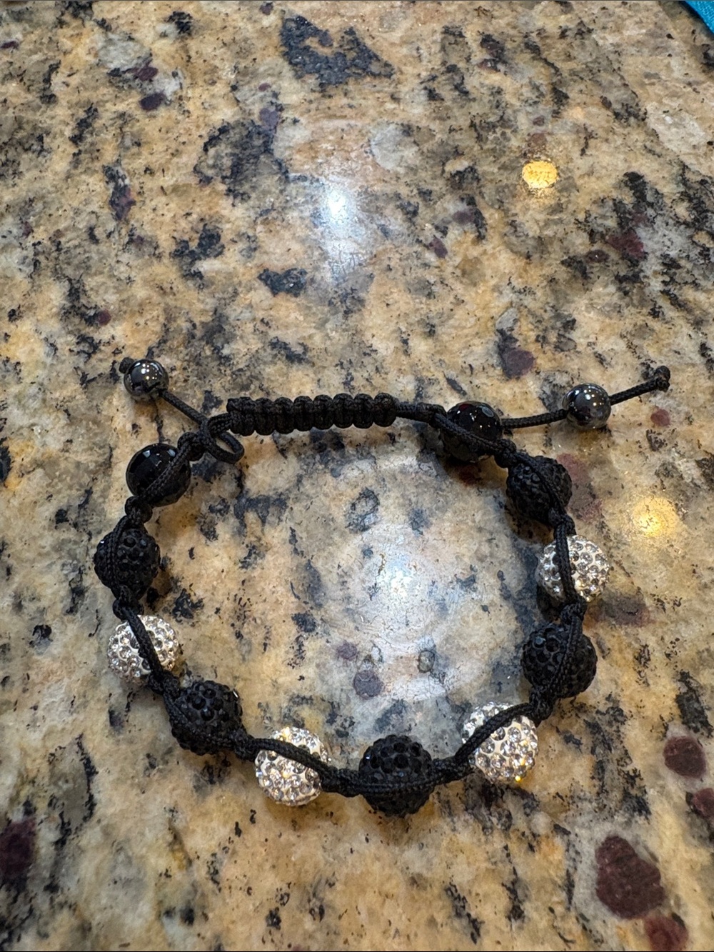 Black and Silver Beaded Macrame Bracelet - Unbranded